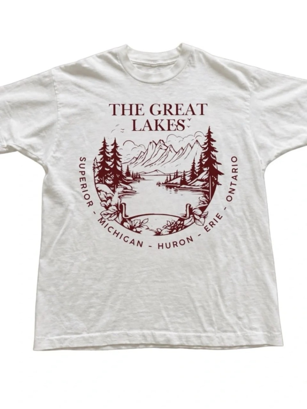 White Tee with Maroon Great Lakes Graphic